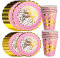 Rosa Gold Geburtstag Pappteller, 30Pcs Happy Birthday Partygeschirr Set, Pappbecher Pappteller Happy Birthday Teller Partyzubehör, für Kindergeburtstag Junge Mädchen Party Papiergeschirr Tischdeko