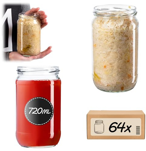 KADAX 64er Set Einmachgläser 720ml TO82 Ohne Deckel, Große Sturzgläser mit Schraubdeckel, Einkochgläser Fermentierglas für Gurken, Gemüse, Sauerteig