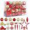 JOFONY Weihnachtsbaumkugeln,104 Stück Weihnachtskugeln Set,Christbaumkugeln Weihnachtsbaumschmuck Weihnachtskugeln Rot und Gold Baumkugeln für Indoor Outdoor Weihnachtsbaum Deko