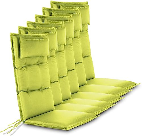 normani 6er-Set Stuhlauflagen Sitzpolster Hochlehner mit Kissen 120x50 cm aus wasserdichtem und pflegeleichtem Outdoor Material - Gartenstuhlauflagen gepolstert für Draußen und Drinnen Farbe Grün