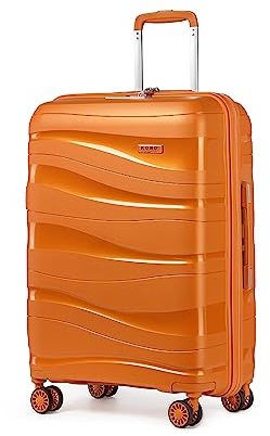 KONO Hartschalenkoffer Mittelgroß Koffer Leicht Hartschale Trolley Reisekoffer mit 4 Rollen und TSA Schloss, 65x46x26.5cm, 70Liter, Zwillingsrollen Polypropylen Rollkoffer (Orange, M)