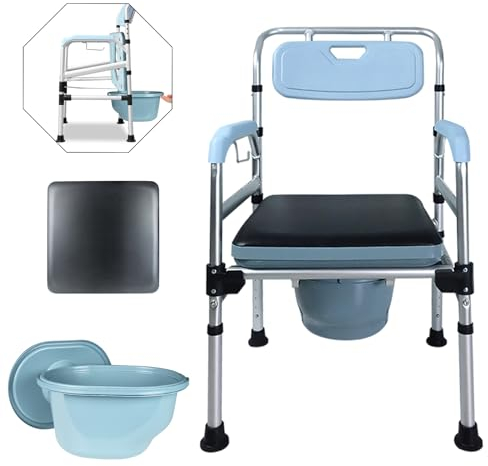 YRHome Höhenverstellbarer Toilettenstühl Toilettensitze, rutschfester Toilettenstuhl, Fahrbar Duschzusatzstuhl mit Armlehne und Toilette, aus Aluminiumlegierung, für Behinderte Person, ältere Menschen