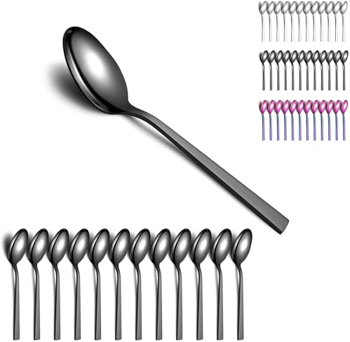 Berglander Schwarze Suppenlöffel 12 Stück,Edelstahl Tafellöffel, Suppenlöffel, Dessertlöffel, geeignet für das tägliche Leben und alle Arten von Zusammenkünften, spülmaschinenfest
