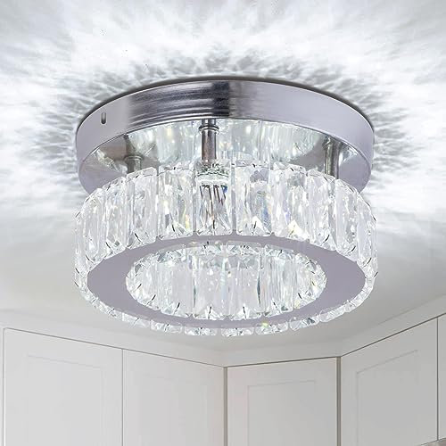 FRIXCHUR Moderne Kristall Kronleuchter Kleine LED Kristall Deckenleuchte für Esszimmer Schlafzimmer Wohnzimmer Flur (Kühl Weiß) 