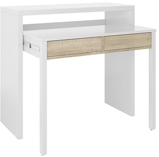 habeig Regal-Schreibtisch Schreibtisch + Kommode in einem, ausziehbar, 99x88x36/66cm, ausziehbar (Weiß/Braun) F4582