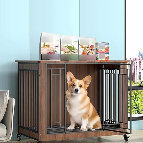 Heavy Duty House Style Dog Pet Home Wooden Dog House TV Stand Table Indoor Furniture Style Dog Kennel Cage House Wood and Metal Kennel Cage for Medium Dogs up to 120 lb. (Color : White, Size : 81x53