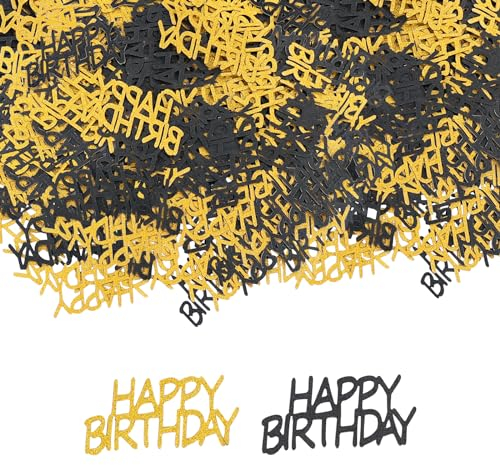 GoldRock Happy Birthday Konfetti Geburtstag Groß 2,5×5cm,100 Stk Tischdeko Geburtstag Gold Schwarz,Streudeko Geburtstag Frau Mann,Glitzer Confetti für Geburtstagsdeko,Luftschlangen Happy Birthday Deko