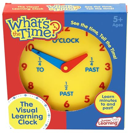 Junior Learning: What's the Time Geared Clock - The Manual Visual Learning Clock, Learn Minutes to & Past, Battery Free, Educational Toy, Kids Ages 5+