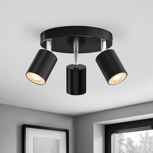 wowatt Deckenstrahler 3 Flammig Rund, Schwenkbar Strahler Deckenleuchte Schwarz, GU10 Deckenlampe LED Spots Lampe, Drehbar Deckenspot für Küche, Schlafzimmer, Wohnzimmer, Flur, Ohne Leuchtmittel