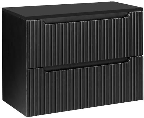Lomadox Badezimmer Waschtischunterschrank 80 cm schwarz gerillte Front Waschbeckenschrank Badschrank 2 Schubkasten Auszüge B/H/T ca. 80,4/59,5/40 cm