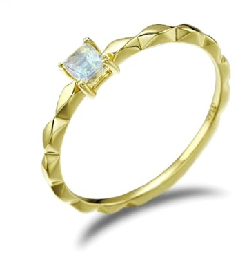 Stfery Ehering Damen 585 Echtgold Ringe für Damen Quadrat Mondstein Ring Damen Verlobungsring