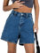 Kedera Boxy-Denim-Shorts für Damen, hohe Taille, Sommer, lässig, Knopfleiste, Baggy-Jeans-Shorts mit Taschen, Blau, Groß