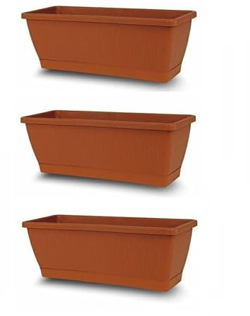 mille idee 3 Pezzi Balconiera Fioriera Vaso in Plastica color Terracotta cm.50 con Sottovaso