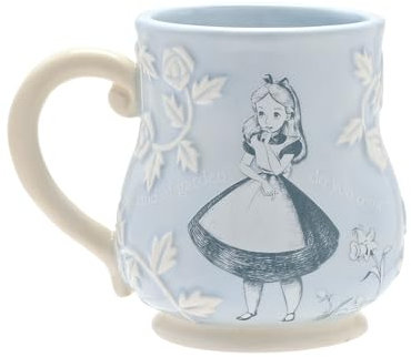 Disney - Alice in Wonderland - Ceramic Blue Embossed Mug - Alice - 'What Kind of Garden Do You Come from?' Decor & Homeware for Kitchen, Garden Party Serving & Dining H: 10cm x W: 12cm x D: 9cm.