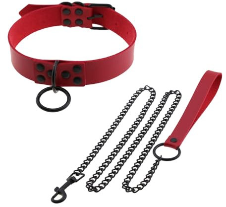 EUPSIIU PU-Leder Punk Choker Gothic, O-Ring Choker, Männer Frauen Sexy Gothic Gürtel Geschirr Verstellbare Halsketten Halloween Zubehör für Cosplay