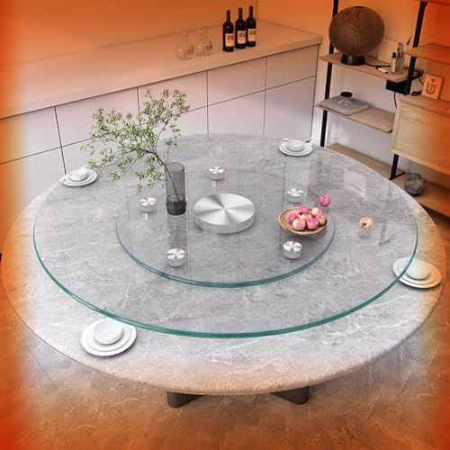 QSPNVFB Redonda Mesa De Comedor Lazy Susan Plato Giratorio 90cm Grande Bandeja De Servicio Giratoria De Vidrio, 70cm Bandeja Giratoria con Rueda Auxiliar(70cm/28inch)