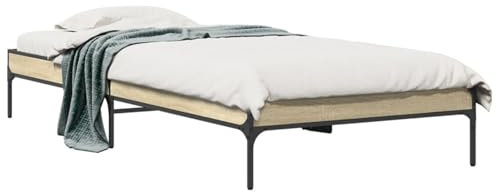JUDYY Bettgestell Sonoma-Eiche 90x200 cm Holzwerkstoff und Metall, Bett, Bettgestell, Jugendbett, Schlafzimmer Bett, Bed Frame -845032