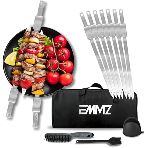 Grilling Skewer–16.5flat metal skewers with removable Slider (set of 10) Storage Bag stainless steel skewers for BBQ-kabob koobideh-Skewers for kabab Barbecue meat chicken-Grill kebab for camping