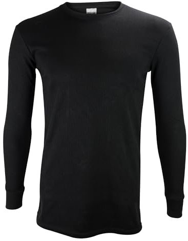THMO Mens Long Sleeved Thermal Top Winter Base Layer Top | Ribbed Underlayer Extra Warm Fleece T-Shirt (UK, Alpha, M, Regular, Regular, Black)