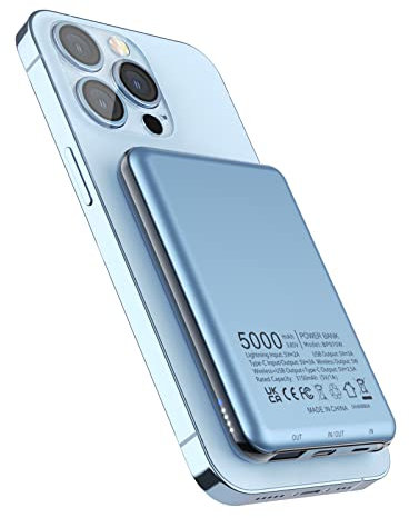 Magnetic Power Bank 5000mAh, Slim & Light Small Wireless Magnetic Powerbank Battery Pack, with USB-C Input & Output Fast Charging, Magnetic Portable Charger for iPhone 16/15/14/13/12/Pro/Pro Max/Plus