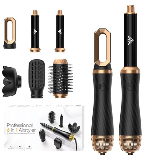 Hair Styler Set 6 In 1 Airstyler Haarstyler Mit Rundbürstenföhn Haarstyler Warmluftbürste föhn diffusor Airflow Lockenstab Automatisch, Volumen Föhnbürste,Für Glätten, Trocknen, Volumen, Locken