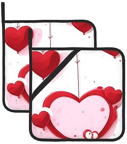 Set di presine a forma di cuore rosso, presine resistenti al calore per la manipolazione della cucina, perfette per cuocere, grigliare, barbecue e altro ancora