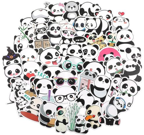50 Panda Sticker, Niedliche Panda Tiere Aufkleber Wasserfeste Kinder Panda Sticker Panda-Dekorationsaufkleber Scrapbooking Tiersticker Set für Wasserflasche,Computer,Papierkorb-Tagebuch,DIY-Basteln