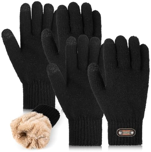 Neer 2 Touchscreen Handschuhe für Damen Herren Winterhandschuhe Strickhandschuhe Vollfinger-Thermohandschuhe(Schwarz)