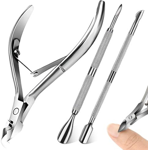 3Pcs Trousse d'entretien des Cuticules, Pince Coupante pour Cuticules, Poussoirs et Lime en Acier, Professionnel Coupe-cuticules, Manucure Pédicure, pour Les Ongles et Les Ongles des Pied