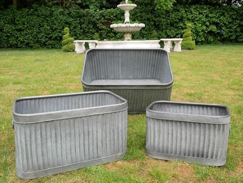 My Square Mile Galvanised Metal Oval Planters, Vintage Garden Dolly Tubs, Flower Pots (Large Rectangle (60cms))