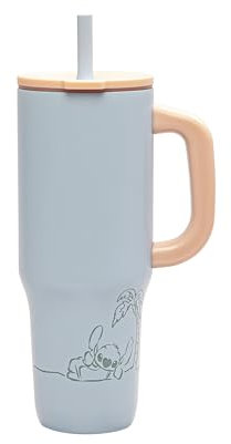 Zak Designs Disney Sutton Travel Tumbler for On the Go or At Home, 40oz Stainless Steel with Vacuum Insulation, Silicone Straw, Carry Handle, and 3D Artwork for Cold Drinks (Stitch)
