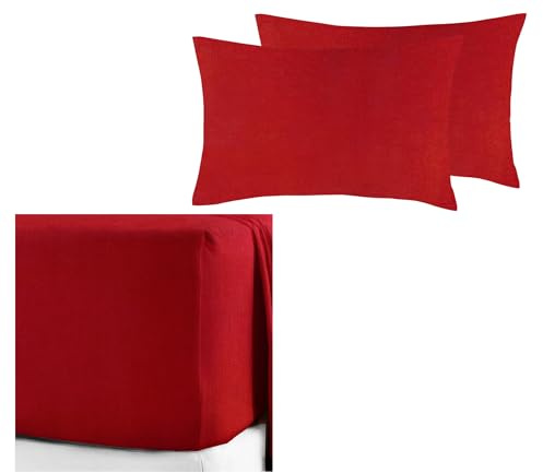 100% Brushed Cotton Flannelette 40CM/16 Extra Deep Fitted Sheets in 12 Colours (Red, Super King + Pillowcase Pair)