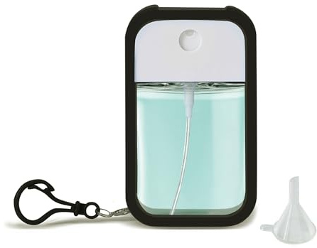 Zuhose Refillable Hand Sanitizer Spray Bottle - 1oz / 50ml Leakproof Empty Spray Bottle with Silicone Case, Funnel & Clip,Portable Mini Travel Sanitizer Holder for Purse, Pocket, Gym Bag