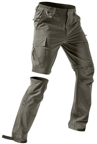 Pantalon de randonnée zippé pour homme, convertible en short multifonctionnel, pantalon de marche extensible à séchage rapide, pantalon cargo léger et imperméable, pour camping, pêche, voyage, gris, M
