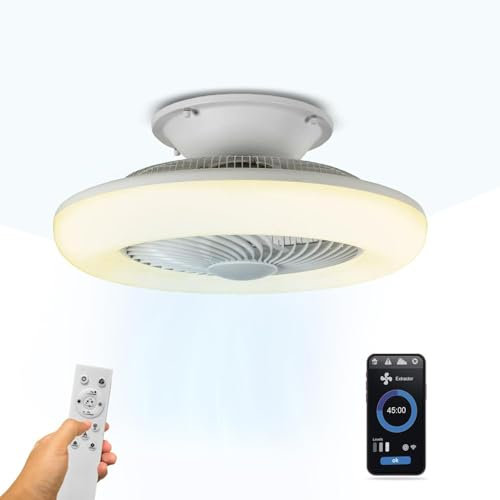 Wintem - Ventilatore da Soffitto con Luce LED Dimmerabile e App Wi-Fi, Lampadario con Ventilatore da Soffitto Silenzioso a 3 Velocità, Controllo da Telecomando e Smartphone