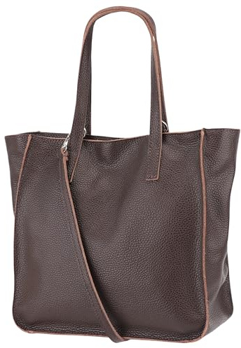 Damen Henkeltasche aus Echtleder – Mittelgroßer Shopper mit Schulterriemen – Handtasche Schultertasche mit Reißverschluss und Innenfach 37x13x29 cm Lili G555