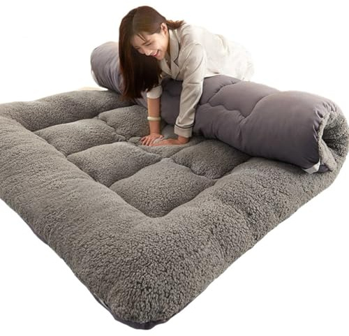 Verdickte, Faltbare, tragbare Matratze – japanische Doppel-/Einzel-Futons, Faltbare Queensize-Matratze, Grau(180x200cm)