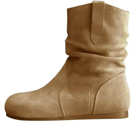 Stivaletti Donna Pelle Slouchy Boots Leggero Wide Calf Stivaletti Donna in Pelle Scamosciata Marrone con Tacco Basso Stivali per Stile Western Autunnale