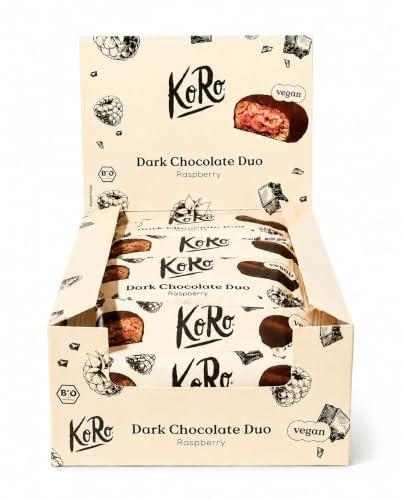 KoRo - Bio Dark Chocolate Duo Raspberry 12 x 2 x 20 g - Mit fruchtiger Himbeer-Cashew-Füllung - Umhüllt von dunkler Schokolade - Vegan