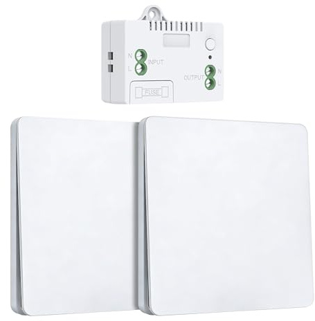Funk Lichtschalter Set 230V - Batterieloser Drahtloser Funk-Wandschalter für Lichter, Einfache Installation ohne Neuverdrahtung, Kabelloser Funktaster für Haus,funk lichtschalter (EU 1Gang 2V1 a)