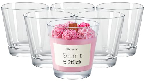 KONZEPT Kerzengläser 180 ml, 8×7 cm – 6er Set kleine Gläser für Kerzen, Teelichthalter Glas, ideal für Teelichter, Dekoration & DIY-Kerzen