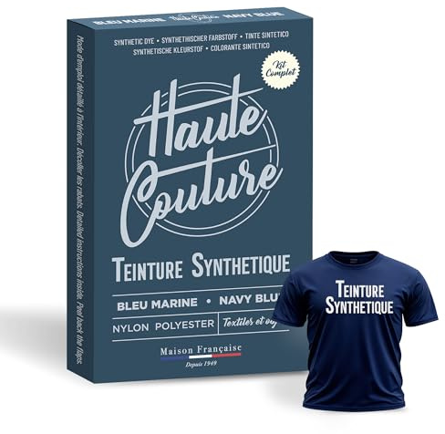 Teinture Textile Synthétique - Bleu Marine - Haute Couture - Tout-en-Un | Teinture à la Main - Polyester & Nylon - 14g Colorant + 25ml Fixateur - Vêtement, Tissu & Objet 3D - Intense & Durable