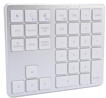 Cuifati Kabelloser Nummernblock für Laptop, 2,4 GHz und Bluetooth, Tragbarer Nummernblock mit 35 Tasten, Wiederaufladbarer Nummernblock für PC-Tablet (Silberweiß)