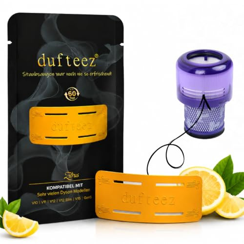 dufteez Staubsaugerduft für Dyson Filter – Duftclip & Zubehör kompatibel mit V10 V11 V12 V15 V15s Gen5 Omni Micro Outsize Slim, frischer Raumduft beim Saugen, Made in Austria
