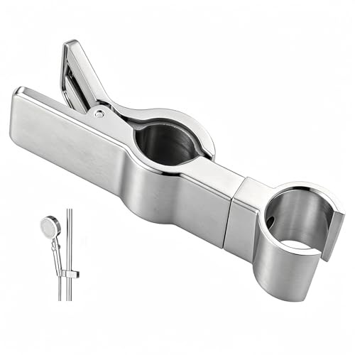 Shower Head Holder,18-28mm Adjustable Shower Holder Bracket, 45° Rotation Adjustable Shower Bracket, No Drill Removable Shower Holder for Bathroom Shower Slider Pole