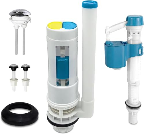 Toilet Cistern Flush Replacement Kit, Dual Flush Valve with Push Button Assembly, Adjustable Height