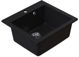 HOMEVELLO Spülbecken DIGIT Einbecken Granitspüle 49x45x20,5cm Schwarz, Hochwertige Küchenspüle mit Siphon, Überlauf, Pflegeleicht, Kratzfest, Moderne Design, Perfekt für jede Küche