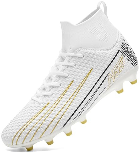DimaiGlobal Chaussures de Football Montantes Crampons Homme Femme Chaussures de Futsal Adolescents Antidérapants pour l'entraînement Chaussures de Sport 44EU Blanc