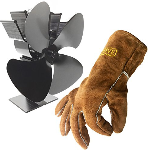 Cosystove 4 Blade Silent Heat Powered Wood Burning Multi-Fuel Stove Fan Including Genuine Leather Protective Gauntlets Better Effiency Woodburner Plus New 2019 Care Pack More Heat Save More Money