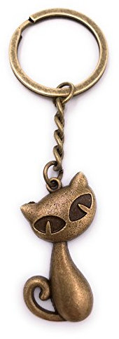 H-Customs Katze Sitzend Figur Schlüsselanhänger Anhänger Bronze aus Metall